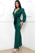 Load image into Gallery viewer, Vegas Royalty Sequin with Velvet Belt Jumpsuit